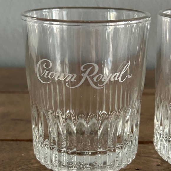Crown Royal Whiskey Heavy Rocks Glass Set of 2 Etched White Logo - Picture 2 of 8